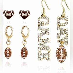 🏈Gold Game Day Football Earrings 3-Pair Set | Dangle & Stud Mix NWT